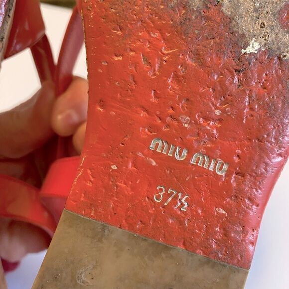 Miu Miu Coral Patent Leather Cork Platform Sandals EU 37.5 Slingback Peep Toe - Picture 11 of 11